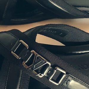 Louis Vuitton Black Criss Cross Leather Slides